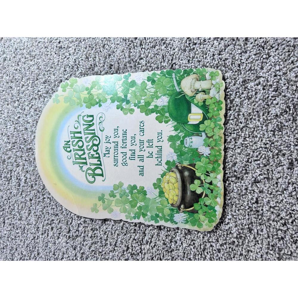 Vintage Irish Blessing Wall Plaque with Shamrock and Pot of Gold Design